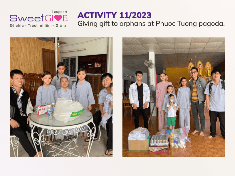 Sweetsoft visited and gave gifts to orphans at Phuoc Tuong Pagoda, Phuoc Dong Commune.